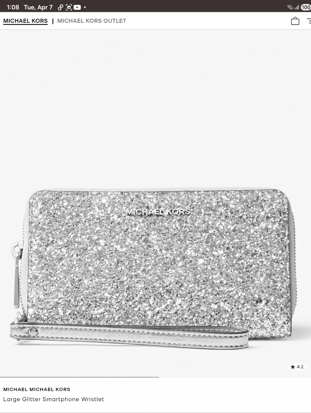 Michael Kors Silver Glitter Phone Wristlet Clutch